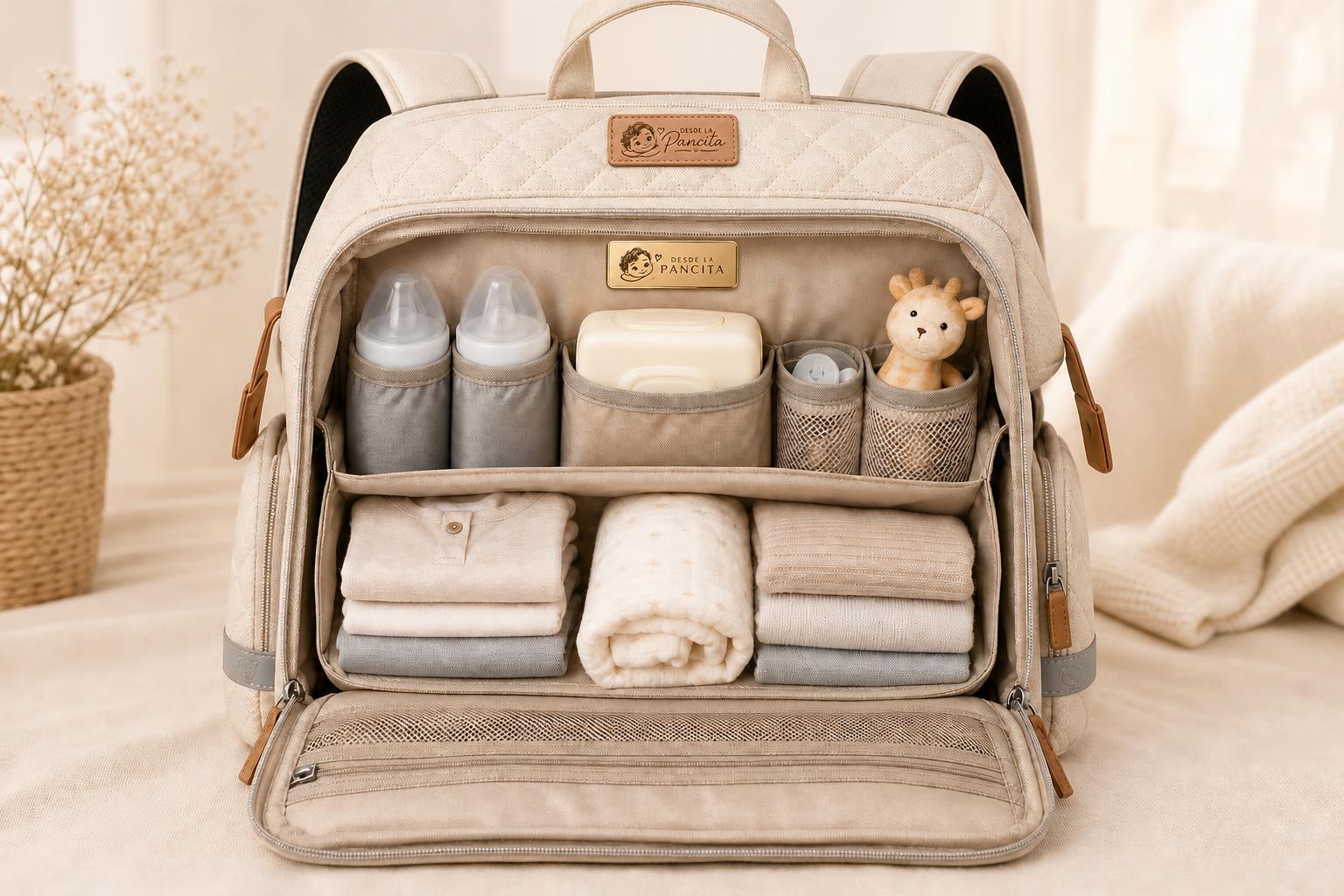Inside the diaper bag and its compartments