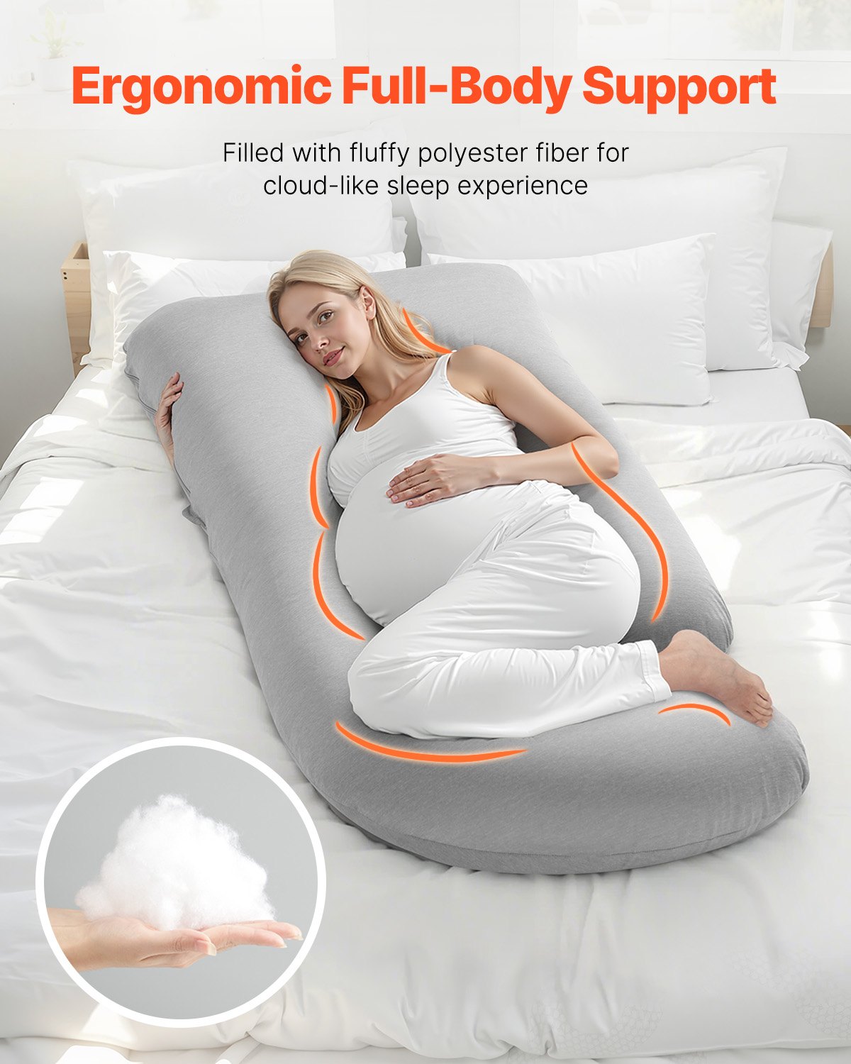 Ergonomic full-body support for back, belly, hips and legs